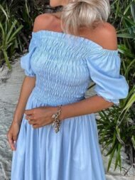 Women's Dresses One-Shoulder Elastic Pleated Slit Dress - Image 3