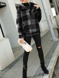 Women's Vintage Aztec Check Fleece Sweatshirt Jacket