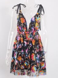 Women's Dresses V-Neck Open Back Sequins Lace-Up Mini Dress - Image 4