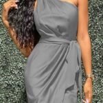 Elegant Slanted Shoulder Sleeveless Long Dress