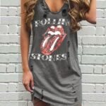 V-neck Print Ripped Vest Dress